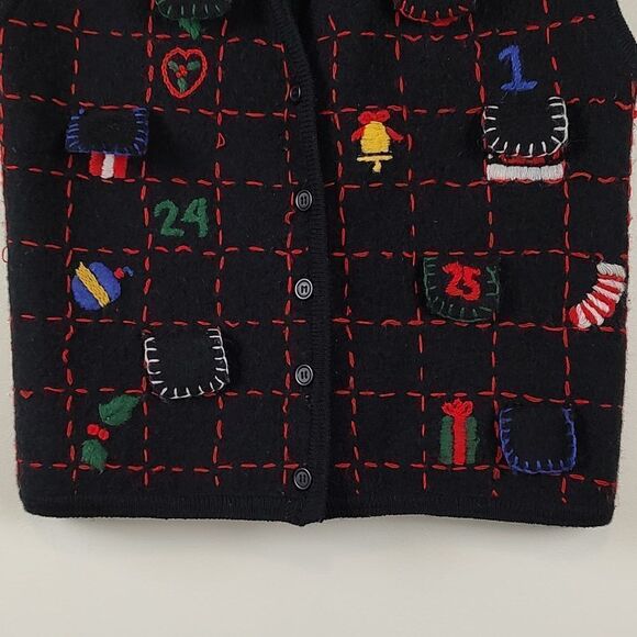 Cambridge Dry Goods Company Boiled Wool Embroidered Christmas Vest Size L - Picture 13 of 16